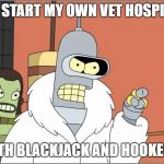 Blackjack and Hookers | I'LL START MY OWN VET HOSPITAL; WITH BLACKJACK AND HOOKERS! | image tagged in blackjack and hookers | made w/ Imgflip meme maker