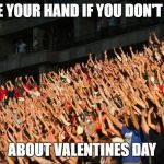 Raise your hands crowd | RAISE YOUR HAND IF YOU DON'T CARE; ABOUT VALENTINES DAY | image tagged in raise your hands crowd | made w/ Imgflip meme maker