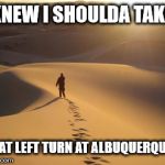 Lost | I KNEW I SHOULDA TAKEN; THAT LEFT TURN AT ALBUQUERQUE... | image tagged in lost | made w/ Imgflip meme maker