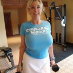 busty blonde milf working out