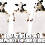 Chick-fil-A 3-cow billboard | I CAN'T BELIEVE WE ALL WORE THE SAME DRESS. | image tagged in chick-fil-a 3-cow billboard | made w/ Imgflip meme maker