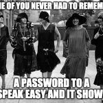 1920s Flapper | SOME OF YOU NEVER HAD TO REMEMBER; A PASSWORD TO A SPEAK EASY AND IT SHOWS | image tagged in 1920s flapper | made w/ Imgflip meme maker