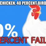 humans share dna with chickens | 60 PERCENT CHICKEN, 40 PERCENT BIRD, TIME TO FLY; 100 PERCENT FAILURE | image tagged in humans share dna with chickens | made w/ Imgflip meme maker