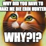 Warrior cats Firestar | WHY DID YOU HAVE TO MAKE ME DIE ERIN HUNTER? WHY?!? | image tagged in warrior cats firestar | made w/ Imgflip meme maker