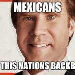 cam brady will ferrell the campaign | MEXICANS; ARE THIS NATIONS BACKBONE | image tagged in cam brady will ferrell the campaign | made w/ Imgflip meme maker