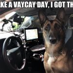 K9 Officer on the job. | TAKE A VAYCAY DAY, I GOT THIS | image tagged in k9 emmy,on the job,bad boys bad boys | made w/ Imgflip meme maker