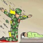 Soldier protecting sleeping child meme