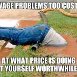 Plumber | SEWAGE PROBLEMS TOO COSTLY? AT WHAT PRICE IS DOING IT YOURSELF WORTHWHILE? | image tagged in plumber | made w/ Imgflip meme maker