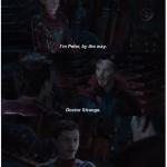 Infinity War Spider-Man Doctor Strange with text meme