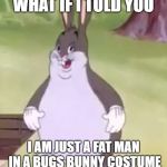 Big Chungus | WHAT IF I TOLD YOU; I AM JUST A FAT MAN IN A BUGS BUNNY COSTUME | image tagged in big chungus | made w/ Imgflip meme maker