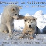 We're all different | Everybody is different in one way or another; Don't feel bad if you're different in a way you don't want to be | image tagged in it's ok,inspiring,inspirational quote,inspire the people,different,personality disorders | made w/ Imgflip meme maker