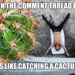 End of the Thread Week | March 7-13 | A BeyondTheComments Event | WHEN THE COMMENT THREAD ENDS; IS LIKE CATCHING A CACTUS | image tagged in cactus catch,endofthread,beyondthecomments,palringo,btc | made w/ Imgflip meme maker