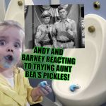 Dept. Barney Fife Without Sheriff Andy Taylor | ANDY AND BARNEY REACTING TO TRYING AUNT BEA'S PICKLES! | image tagged in dept barney fife without sheriff andy taylor | made w/ Imgflip meme maker