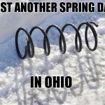 spring in snow | JUST ANOTHER SPRING DAY; IN OHIO | image tagged in spring in snow | made w/ Imgflip meme maker