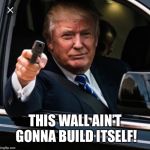 Get in the car, we’re building a wall! | THIS WALL AIN’T GONNA BUILD ITSELF! | image tagged in get in the car were building a wall | made w/ Imgflip meme maker