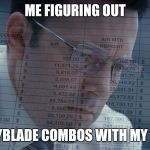 I'm 40+ and having fun with Bayblades don't judge me | ME FIGURING OUT; BAYBLADE COMBOS WITH MY KID | image tagged in accountant | made w/ Imgflip meme maker