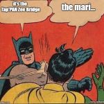 Batman slapping robin mirror | it's the Tap'PAN
Zee Bridge; the mari... | image tagged in batman slapping robin mirror | made w/ Imgflip meme maker