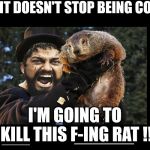 KILL GROUNDHOG | IF IT DOESN'T STOP BEING COLD; I'M GOING TO KILL THIS F-ING RAT !! _________; _______ | image tagged in kill groundhog | made w/ Imgflip meme maker