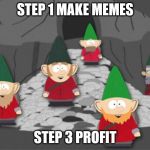 BuT WhaT'S steP 2??????222222tWotwoWEnTytWOTwoTWO EtC. | STEP 1 MAKE MEMES; STEP 3 PROFIT | image tagged in south park underwear gnomes profit | made w/ Imgflip meme maker