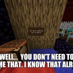 Well excuuuuuse me, Mojang.  | WELL...  YOU DON'T NEED TO TELL ME THAT. I KNOW THAT ALREADY! | image tagged in you are nothing but a glitch,well excuse me princess,minecraft,glitch | made w/ Imgflip meme maker