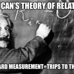 It's the Theory of RELATIVITY, stupid...not the relativity OF mo | AMERICAN’S THEORY OF RELATIVITY:; STANDARD MEASUREMENT=TRIPS TO THE MOON | image tagged in it's the theory of relativity stupidnot the relativity of mo | made w/ Imgflip meme maker