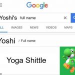 I never would have guessed | Yoshi's; Yoshi; Yoga Shittle | image tagged in full name google,memes,real name google searches,yoshi,super mario bros,funny | made w/ Imgflip meme maker