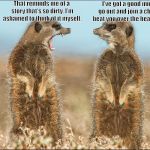 Wildlife comedy | That reminds me of a story that's so dirty, I'm ashamed to think of it myself. I've got a good mind to go out and join a club and beat you over the head with it. | image tagged in wildlife comedy | made w/ Imgflip meme maker