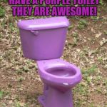 Purple toilet | I WOULD LOVE TO HAVE A PURPLE TOILET THEY ARE AWESOME! | image tagged in purple toilet | made w/ Imgflip meme maker