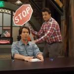 Gibby hitting Spencer with a stop sign v2 meme