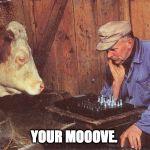 Bad Pun Farm, sorry if it has already been done.  | YOUR MOOOVE. | image tagged in cow chess | made w/ Imgflip meme maker