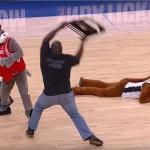 mascot getting hit by a chair