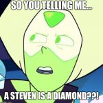 Peridot is like what - Steven Universe | SO YOU TELLING ME... A STEVEN IS A DIAMOND??! | image tagged in peridot is like what - steven universe | made w/ Imgflip meme maker