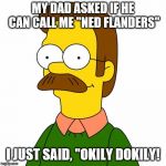 Hi Diddly Ho! | MY DAD ASKED IF HE CAN CALL ME "NED FLANDERS"; I JUST SAID, "OKILY DOKILY! | image tagged in ned flanders | made w/ Imgflip meme maker