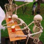 Skeleton at Picnic table meme