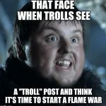That face when | THAT FACE WHEN TROLLS SEE; A "TROLL" POST AND THINK IT'S TIME TO START A FLAME WAR | image tagged in that face when | made w/ Imgflip meme maker