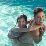 Mother and daughter swimming pool