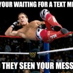 Hbk waiting | WHEN YOUR WAITING FOR A TEXT MESSAGE; AND THEY SEEN YOUR MESSAGE | image tagged in hbk,wwe,wrestlemania,ignore | made w/ Imgflip meme maker