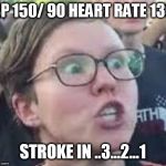 SJW | BP 150/ 90 HEART RATE 130; STROKE IN ..3...2...1 | image tagged in sjw | made w/ Imgflip meme maker