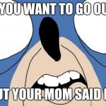 Sanic uprising | WHEN YOU WANT TO GO OUT SIDE; BUT YOUR MOM SAID NO | image tagged in sanic,nooooooooo | made w/ Imgflip meme maker