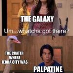Spencer Smoothie | THE GALAXY; THE CRATER WHERE JEDHA CITY WAS; PALPATINE; A MINING ACCIDENT | image tagged in spencer smoothie,rouge one,palpatine,star wars,memes | made w/ Imgflip meme maker