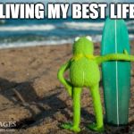 Kermit Surf | LIVING MY BEST LIFE | image tagged in kermit surf | made w/ Imgflip meme maker