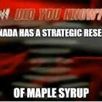 wwe did you know | CANADA HAS A STRATEGIC RESERVE; OF MAPLE SYRUP | image tagged in wwe did you know | made w/ Imgflip meme maker
