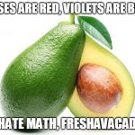avacado | ROSES ARE RED, VIOLETS ARE BLUE; I HATE MATH, FRESHAVACADO | image tagged in avacado | made w/ Imgflip meme maker