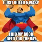 super hero | I JUST KILLED A WASP; I DID MY GOOD DEED FOR THE DAY | image tagged in super hero | made w/ Imgflip meme maker