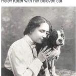Helen Keller with her cat meme