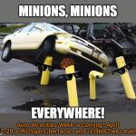They're naked too. Auto Atrocities Week is Coming! April 21-28 a MichiganLibertarian and GrilledCheez event! | MINIONS, MINIONS; EVERYWHERE! Auto Atrocities Week is Coming! April 21-28 a MichiganLibertarian and GrilledCheez event! | image tagged in parking pylons strike back,memes,minions,auto atrocities,car crash | made w/ Imgflip meme maker