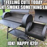 Smoker | FEELING CUTE TODAY; MIGHT SMOKE SOMETHING LATER. IDK!  HAPPY 420! | image tagged in smoker | made w/ Imgflip meme maker