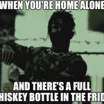 Idc if this awesome Scarlxrd picture doesn't look like a meme, the picture is sick and it kinda matches what the meme is saying | WHEN YOU'RE HOME ALONE; AND THERE'S A FULL WHISKEY BOTTLE IN THE FRIDGE | image tagged in oh yeah,memes | made w/ Imgflip meme maker