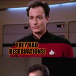 Only Q to make such a bad taste joke... 0:) | HOW DID THE NATIVE AMERICANS GET TO AMERICA FIRST? THEY HAD RESERVATIONS! | image tagged in bad pun q,funny,memes,native american,bad pun,star trek the next generation | made w/ Imgflip meme maker