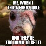 Gobble gobble whatever | ME, WHEN I TELL A FUNNY JOKE; AND THEY'RE TOO DUMB TO GET IT | image tagged in gobble gobble whatever | made w/ Imgflip meme maker